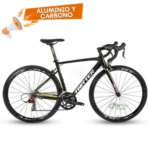 bicicleta de ruta carretera twitter smile aluminio carbono foryou uruguay negra dorada shimano claris