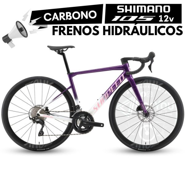 Bicicleta de Ruta Carbono Sunpeed Invincible Sport Shimano 105 Violeta Blanca