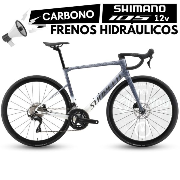 Bicicleta de Ruta Carbono Sunpeed Invincible Sport Shimano 105 Gris Blanca