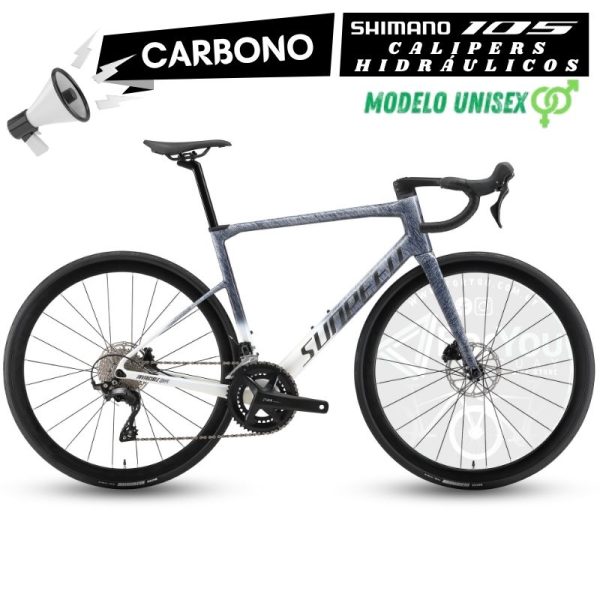 Bicicleta de Ruta Carbono Sunpeed Invincible Sport Shimano 105 Gris Blanca