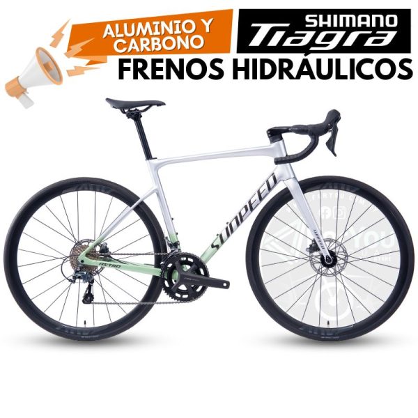 Bicicleta de Ruta Aluminio y Carbono Sunpeed Astro Shimano Tiagra Plata y Verde