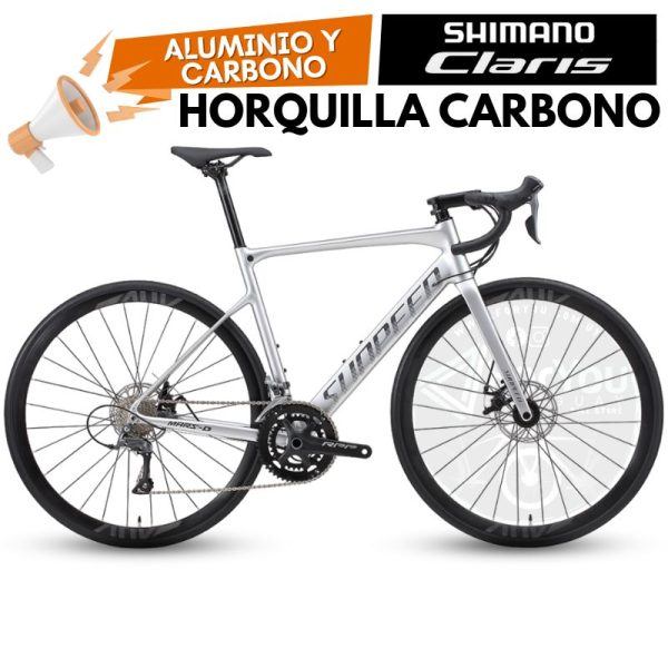 Bicicleta de Ruta Aluminio y Carbono Sunpeed Mars D Shimano Claris Gris Plata