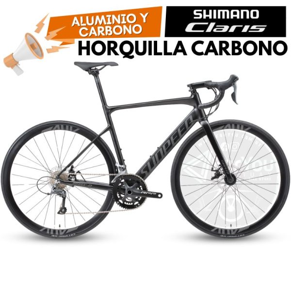 Bicicleta de Ruta Aluminio y Carbono Sunpeed Mars D Shimano Claris Negra