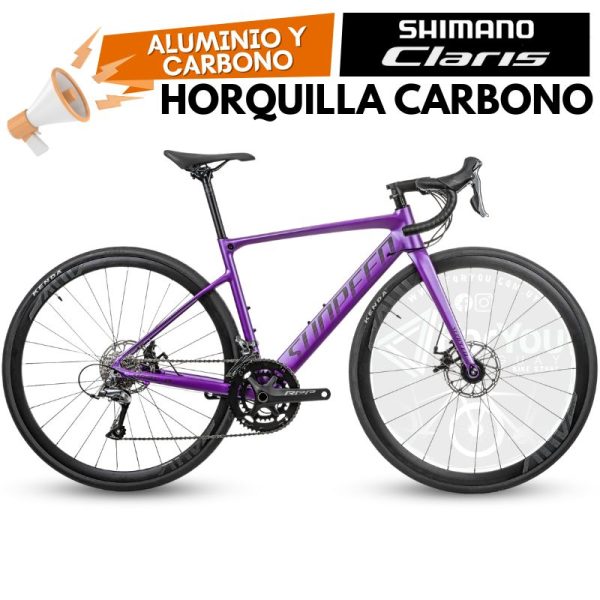 Bicicleta de Ruta Aluminio y Carbono Sunpeed Mars D Shimano Claris Violeta Púrpura