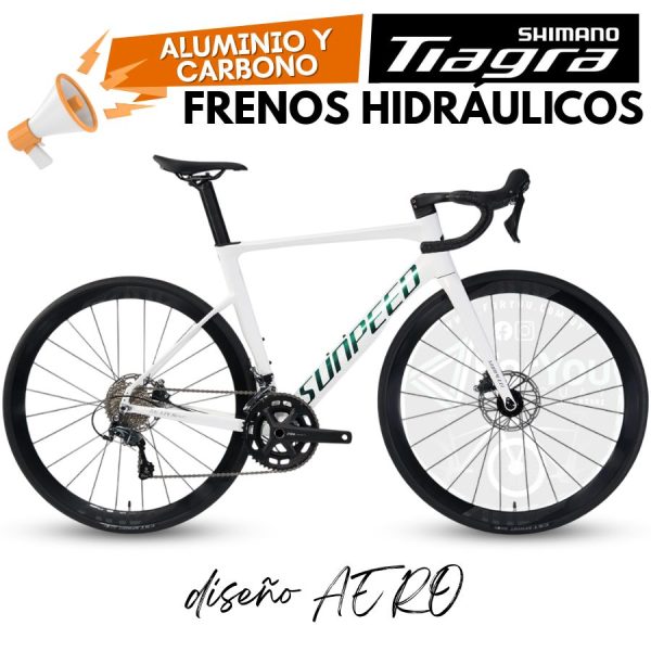 Bicicleta de Ruta Aluminio y Carbono Sunpeed Galaxy Sport Shimano Tiagra Blanca