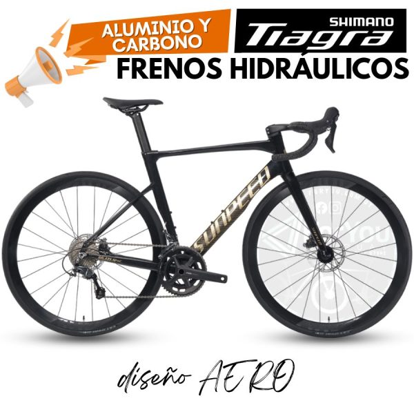Bicicleta de Ruta Aluminio y Carbono Sunpeed Galaxy Sport Shimano Tiagra Negra